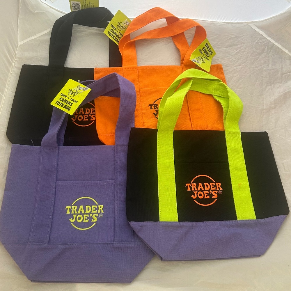 NWT Trader Joe's MINI Canvas Fall Tote Bags Set of 4 Colors